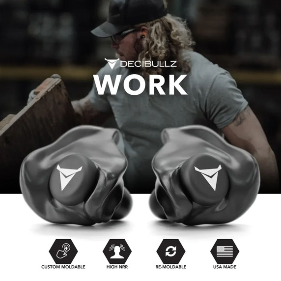 Work Image of the Decibullz 31dB NRR Custom Molded Earplugs Pro-Pack.