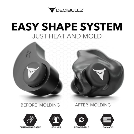 Easy Shape System Image of the Decibullz 31dB NRR Custom Molded Earplugs Pro-Pack.