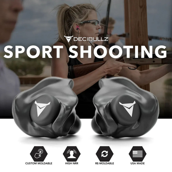 Sport Shooting Image of the Decibullz 31dB NRR Custom Molded Earplugs Pro-Pack.