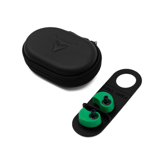 Case and holder image of the Decibullz & Bone Collector Edition 31dB NRR Custom Molded Earplugs.