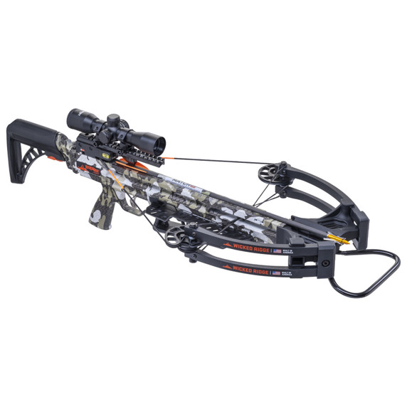 Front Angled Image of the Wicked Ridge Warrior 400 Crossbow with Rope-Cocker and Pro-View 400 Lighted Scope.