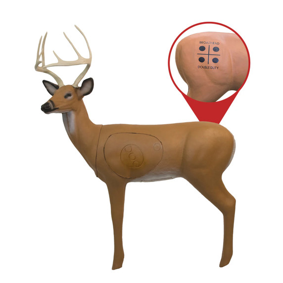 Front with Back Inset Image of the BigShot Pro Hunter Double Duty Buck Archery Target.