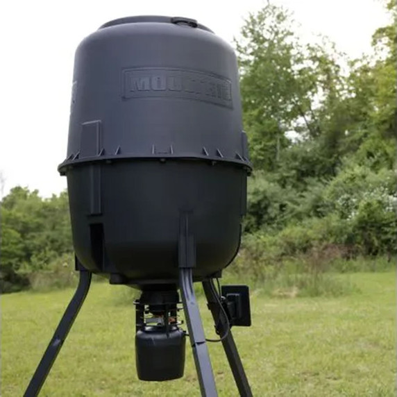 Outdoor image of the Moultrie 250 LB Deer Feeder Connected.