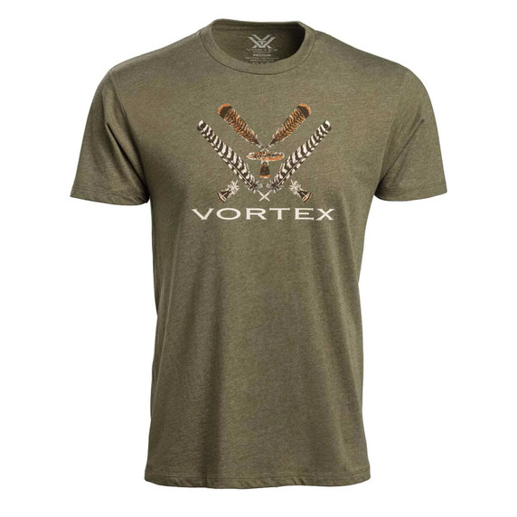 Front image of the Vortex Turkey Core Logo Short Sleeve T-Shirt in Military Heather