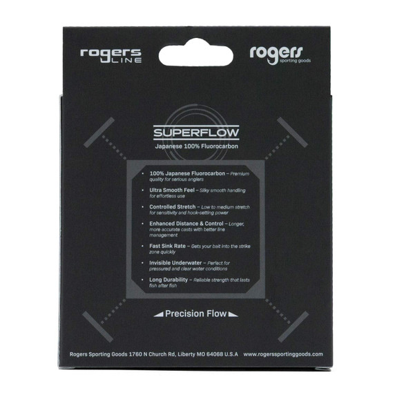Back of Box Image of the Rogers Sporting Goods SuperFlow Japanese Fluorocarbon Fishing Line.