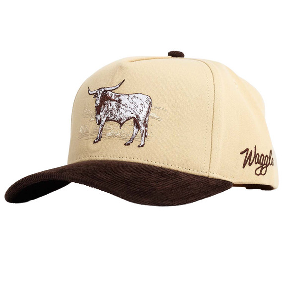 Side image of the Waggle Steer Corduroy Brim Hat in Brown.