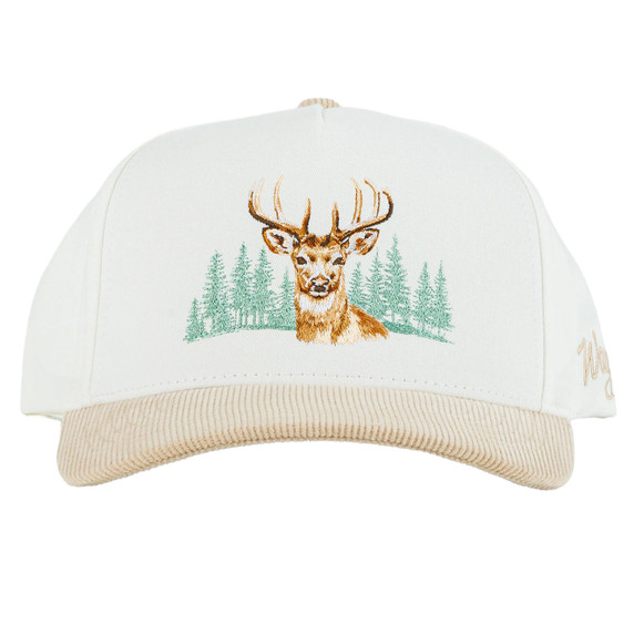 Image of the Waggle Whitetail Corduroy Brim Hat in White.