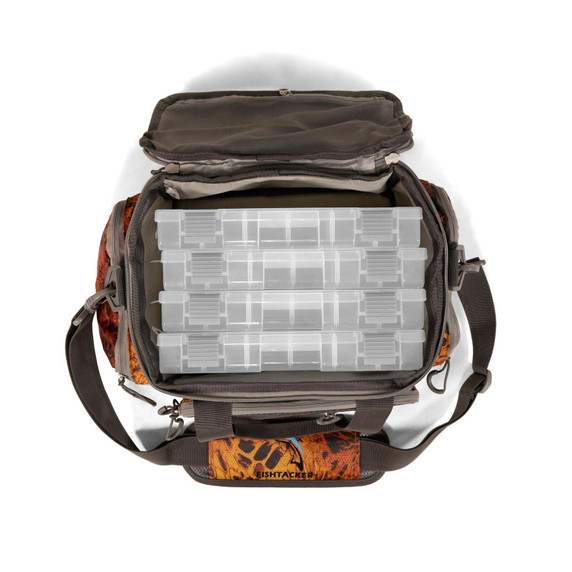 Inside with trays image of the FishTacker Superday Tackle Bag.