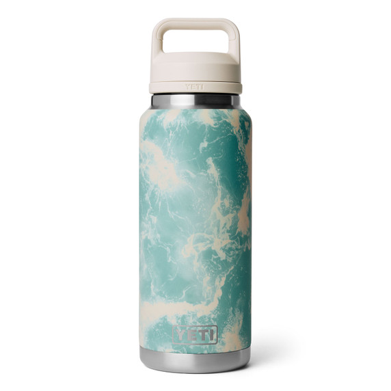 Front Image of the Yeti Rambler 36 oz. Water Bottle with Color-Matched Chug Cap in Seafoam Pattern