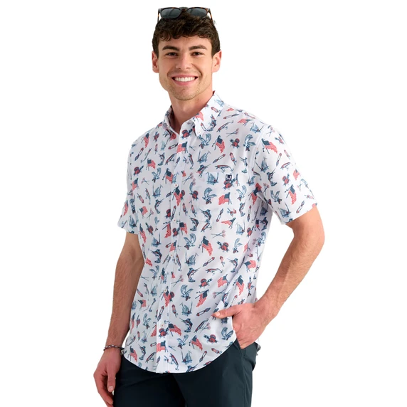 Image of the Huk Kona Printed Short-Sleeve Shirt in White