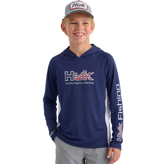 Image of the Huk Youth Pursuit Americana Fill Hoodie in Naval Academy