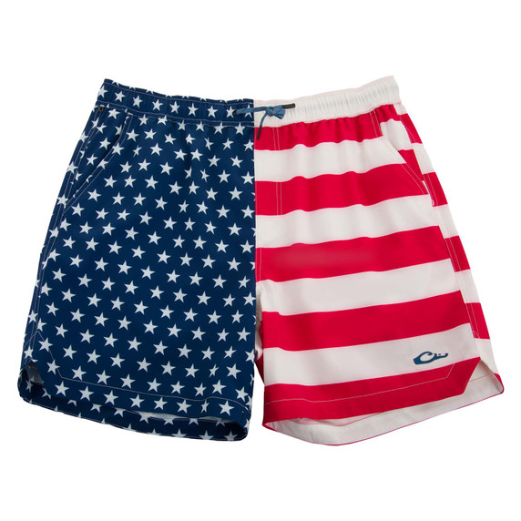 Image of the Drake Waterfowl Lake Shore Dock Short in American Flag