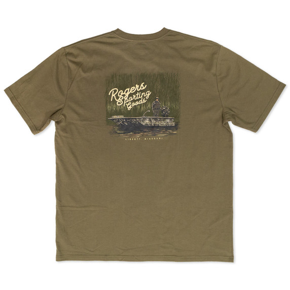 Back image of the Rogers Camo Duck Boat T-Shirt.
