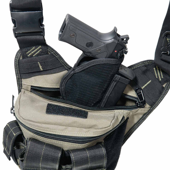 Top Pouch Image of the GPS Rapid Deployment Sling Pack with Handgun Holster.