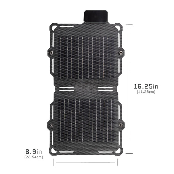 Dimensions Image of the Spectre 8W Solar Panel.