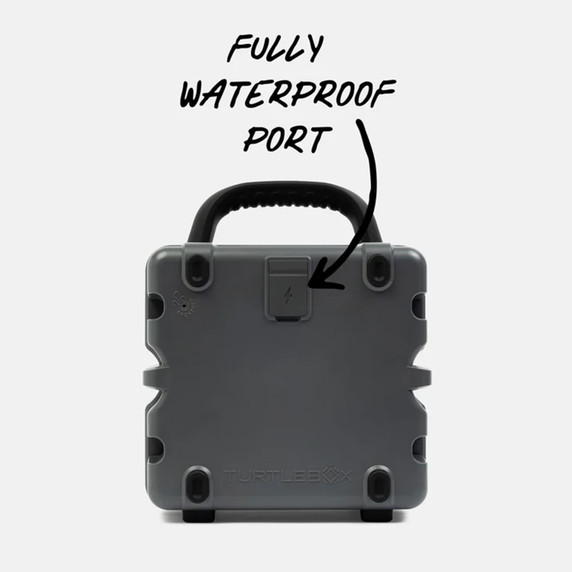 Fully Waterproof Port Image of the Turtlebox Cub Outdoor Waterproof Speaker.