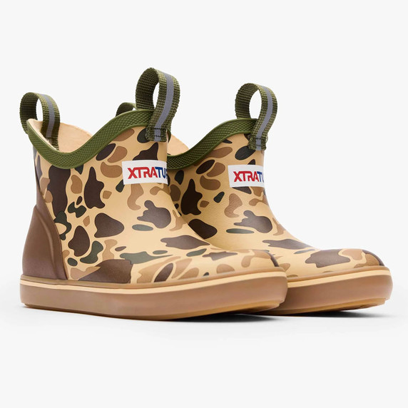 Pair Image of the Xtratuf Kids' Ankle Sport Deck Boots in Duck Camo