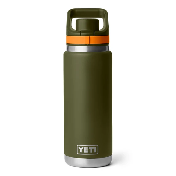 Image of the Yeti Rambler 26 oz. Water Bottle with Flip Chug Cap in Olive/King Crab Orange