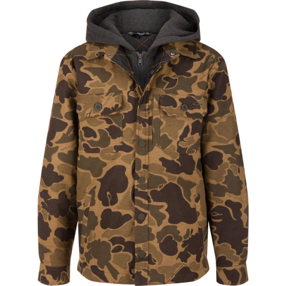 Image of the Drake Youth Campfire Flannel Hoodie in Old School Sport