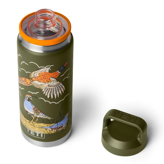 Lid Off Image of the Upland Bird Yeti Rambler 26 oz. Water Bottle with Color-Blocked Flip Chug Cap.