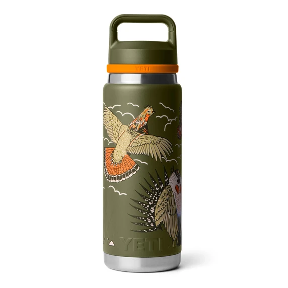 Back Image of the Upland Bird Yeti Rambler 26 oz. Water Bottle with Color-Blocked Flip Chug Cap.
