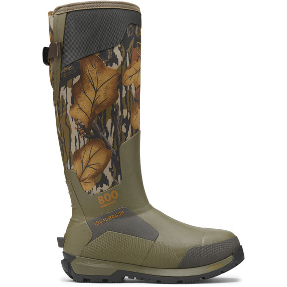 Image of the Lacrosse Alphaburly Aero 800G Pull On Hunting Boots, Mossy Oak Fall Foliage.