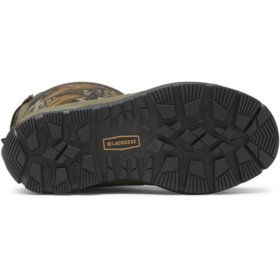 Bottom image of the Lacrosse Alphaburly Aero 800G Pull On Hunting Boots, Mossy Oak Fall Foliage.