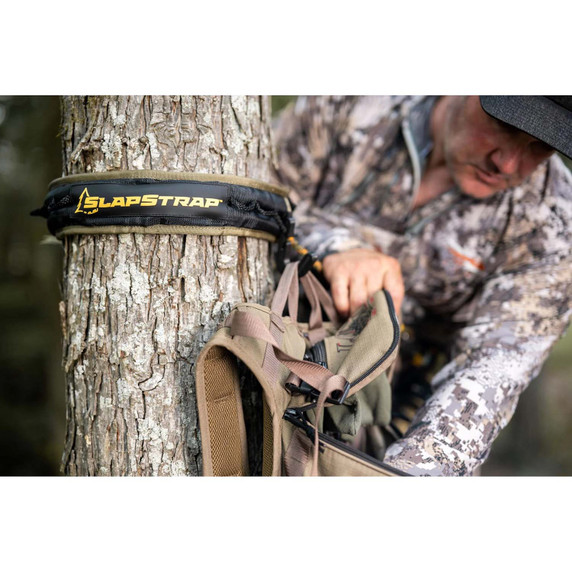 In use image of the Hunter Safety System Slap Strap Tether/Linemans Rope.