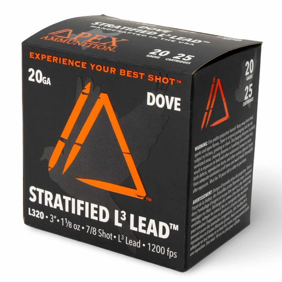 Box Image of the Apex 20 Gauge 3" 1 1/8oz 1200FPS Element Dove Stratified Ammo.