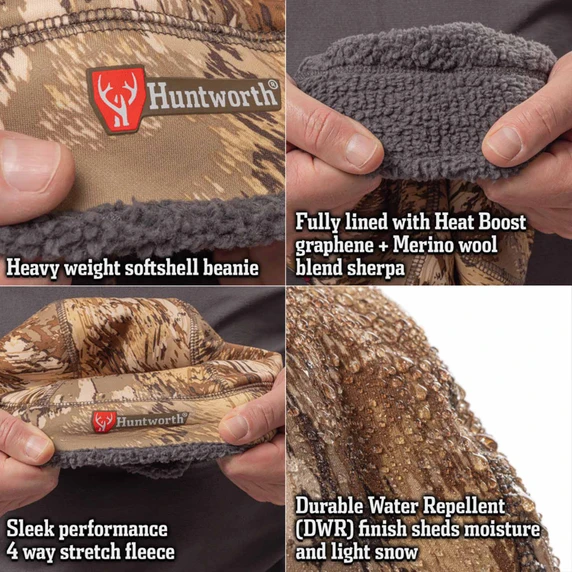Features Image of the Huntworth Whittier Heat Boost Heavyweight Merino Wool Lined Waterfowl Beanie.
