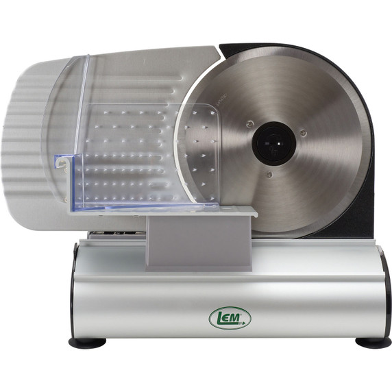 Front image of the LEM Mighty Bite 8.5" Belt Driven Meat Slicer.