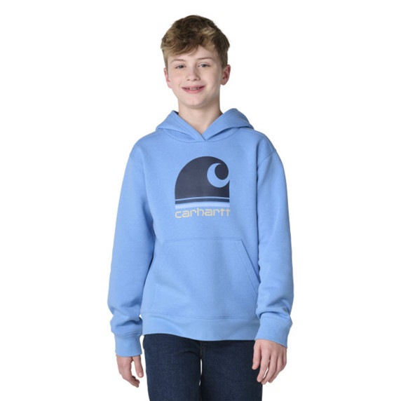 Image of the Child Size Carhartt Kids Boys' Long-Sleeve Hooded Graphic Sweatshirt in Med Blue