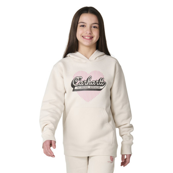 Image of the Carhartt Kids Girls' Long-Sleeve Heart Graphic Sweatshirt in Light Beige