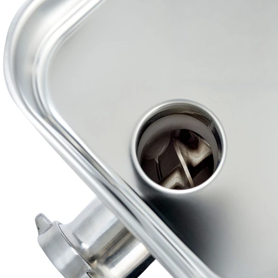 Corner image of the LEM Big Bite LEM #8 .5HP Stainless Steel Electric Grinder.