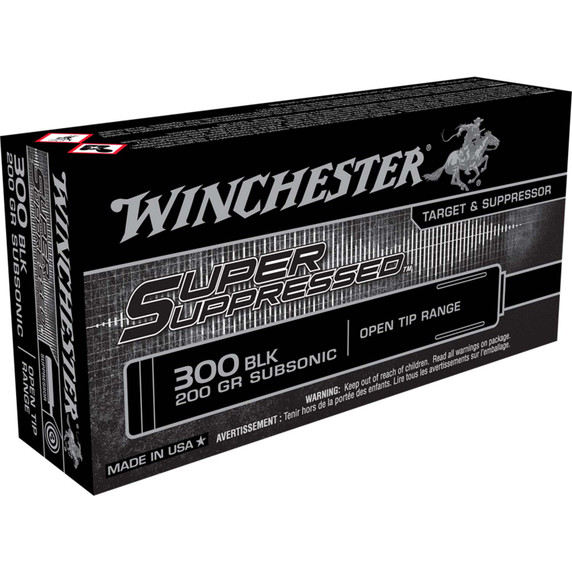 Image of the Winchester 300 Blackout 200 Grain Subsonic 1060FPS FMJOT Super Suppressed Rifle Ammunition, Box of 20.