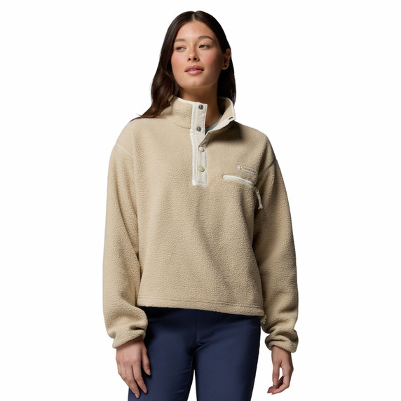 Image of the Columbia Women's Helvetia II Cropped Half Snap Fleece Pullover in Ancient Fossil/Dark Stone