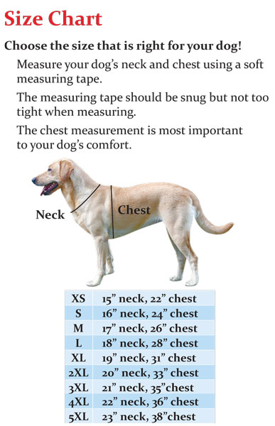 Avery/GHG Dog Vest Size Chart