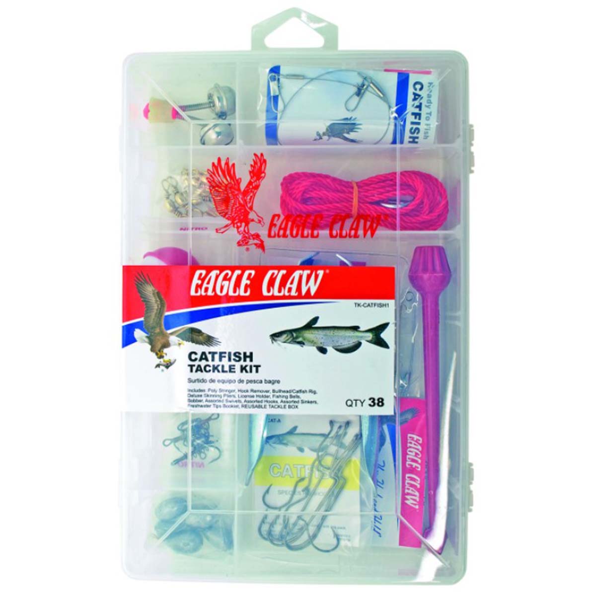 eagle claw go fish tackle box EXTREME VALUE KIT, 55 PIECES, CONTAINS AN ASSORTMENT OF HOOKS, RIGS, SINKERS, AND OTHER TACKLE FOR FRESHWATER FISHING tackle and rigs Eagle Claw KTKLBXSW-D Go Fish