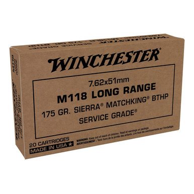 7.62X51MM 175 Grain M118 Sierra Matchking Long Range HPBT Rifle Ammunition, Box of 20 (WIN-SGM118LRW-BX)