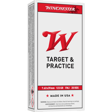 7.62 x 39mm 123 Grain Full Metal Jacket USA Target Rifle Ammunition, Box of 20 (WIN-Q3174-BX)