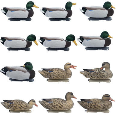 Live Mallard Floaters Fully Flocked With 12 Slot Duck Decoy Bag, 12 Pack