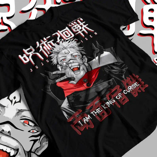 Sukuna Jujutsu Kaisen T-Shirt with Bold Graphic – I Am the King of Curse Design