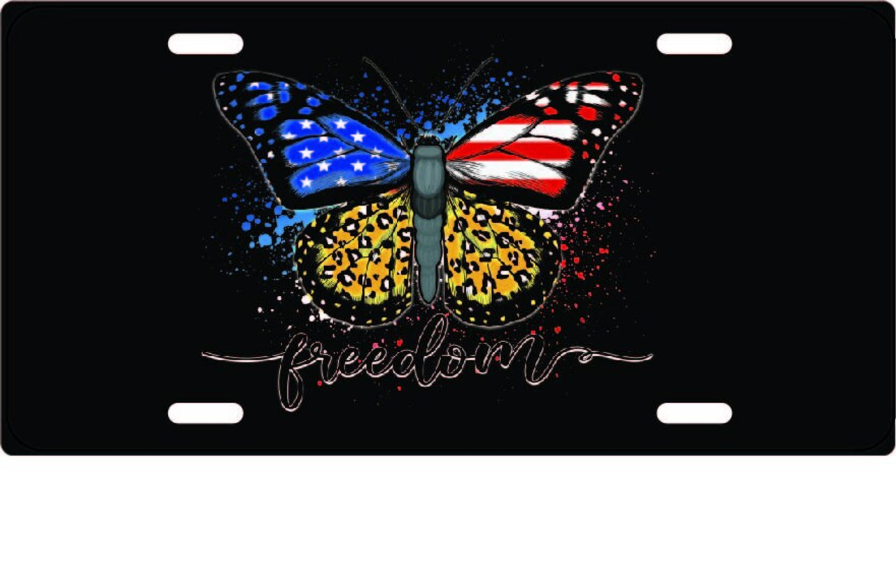 Freedom Monarch Butterfly - Patriotic License Plate in Red White and Blue  -car accessories - Hagg's Life