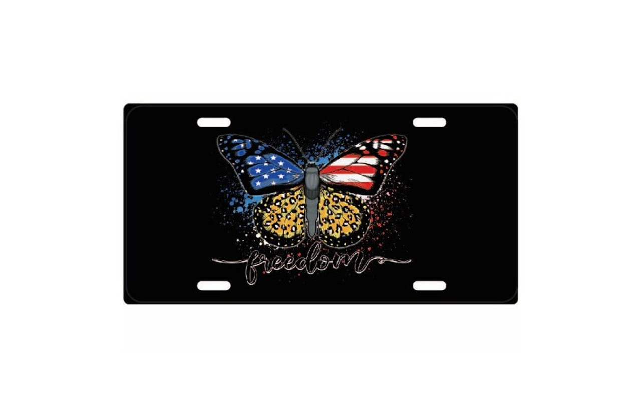 Freedom Monarch Butterfly - Patriotic License Plate in Red White and Blue  -car accessories - Hagg's Life