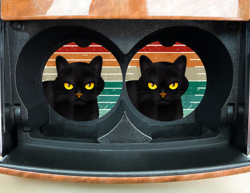 Vintage Black Cat Car Coasters set of 2