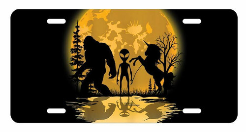 Bigfoot Alien Unicorn aluminum License Plate