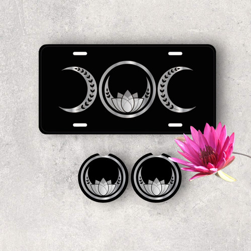 Moon Phases with Lotus Car Accessories - Silver - Wiccan Pagan Nature Yoga