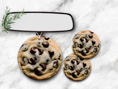 Chocolate Chip Cookie Car Accessories - Coasters, Air Freshener- Gag Birthday gift, Tag, Party Favors - Christmas Office Gifts