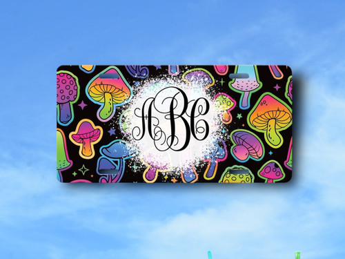 Trippy Hippie Mushrooms Personalized License Plate - 5 Sizes! Car, ATV, Golf Cart, Wheelchair, Bike Plate - Monogrammed Gifts, Home Decor