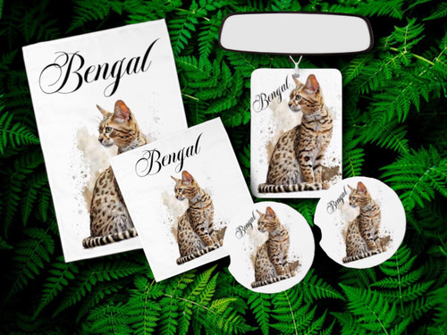 Bengal Cat Car Accessories - Drink Coasters, Microfiber Towels - Computer Cloth, Car Shammy, She Shed, Golf Towel - chic, sleek, modern